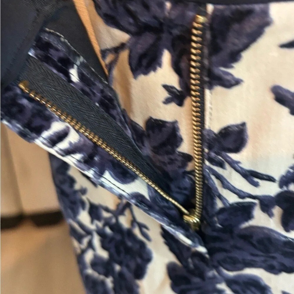Tory Burch Floral Velvet Burnout Trousers Navy Cream Devore Slim Leg Pants